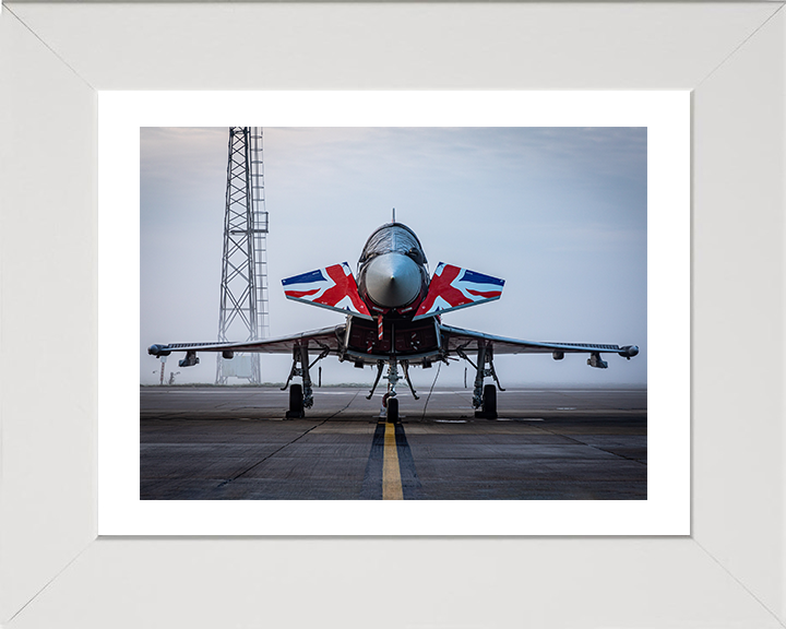 RAF Typhoon with Union Jacks on a runway Photo Print - Royal Air Force Aircraft Hampshire Prints 10 x 8 White Frame Yes