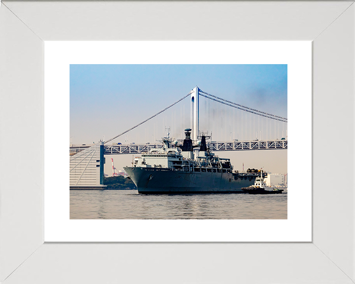 HMS Albion (L14) Royal Navy Albion Class Amphibious Ship With Tug Boats Photo Print Wall Art Naval Decor Posters, Prints, & Visual Artwork Hampshire Prints 10 x 8 White Frame Yes