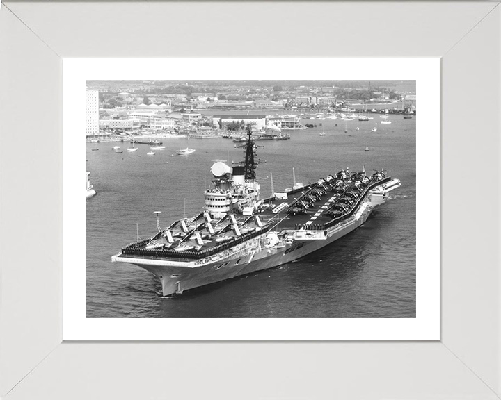 HMS Victorious (R38) Photo Print - leaving Portsmouth - Royal Navy Illustrious Class Aircraft Carrier Hampshire Prints 10 x 8 White Frame Yes