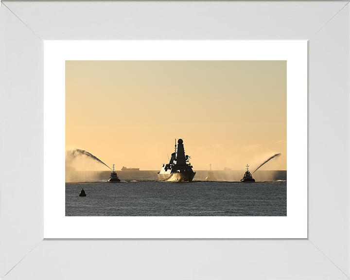 HMS Dauntless (D33) Photo Print - With Tugs 2025 - Royal Navy Type 45 Destroyer Posters, Prints, & Visual Artwork Hampshire Prints 10 x 8 White Frame Yes