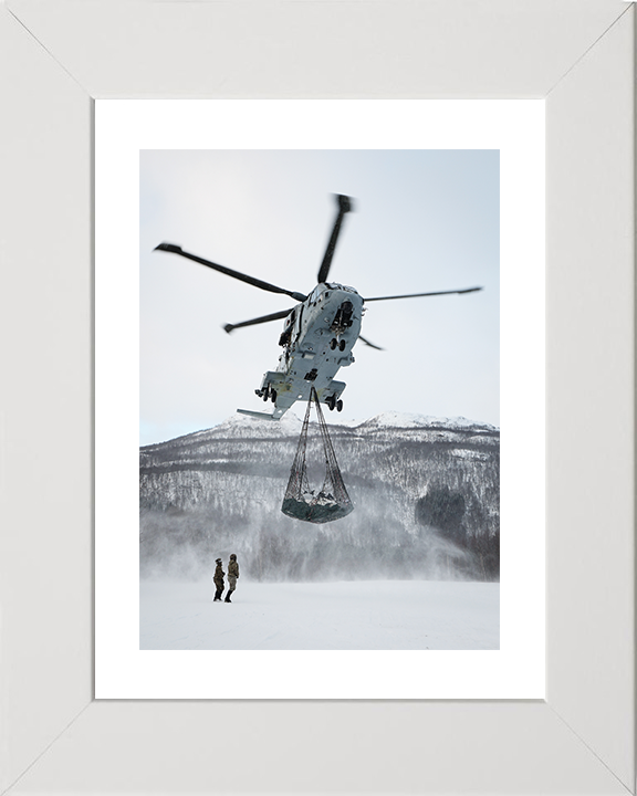 Merlin MK4 Helicopter lifting Norway 2026 Royal Navy Aircraft Wall Art Naval Decor UK Marines Commando Military Photo Print Posters, Prints, & Visual Artwork Hampshire Prints 10 x 8 White Frame Yes