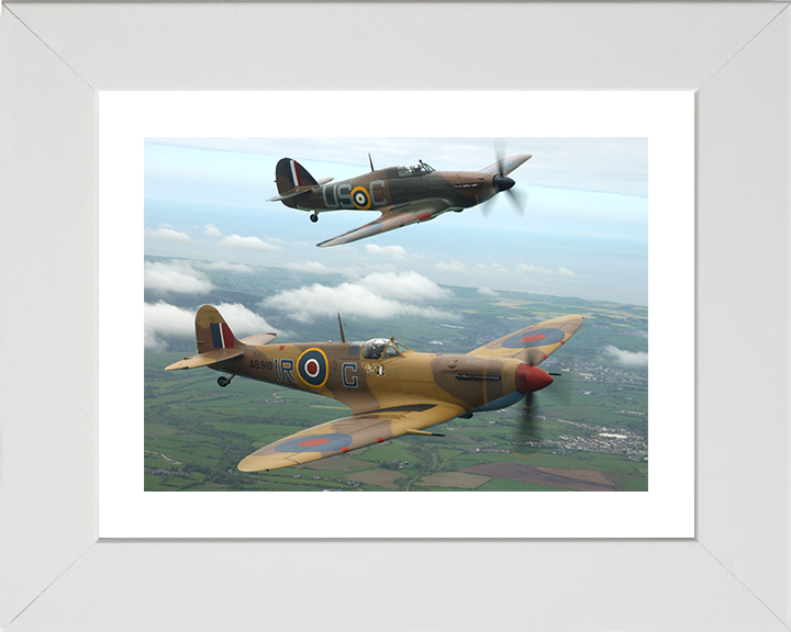 RAF Spitfire And Hurricane Planes flying over Lincolnshire Photo Print - Royal Air Force Aircraft Posters, Prints, & Visual Artwork Hampshire Prints 10 x 8 White Frame Yes