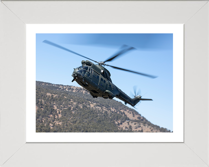 RAF Puma HC2 Helicopter in flight Photo Print - Royal Air Force Aircraft Hampshire Prints 10 x 8 White Frame Yes