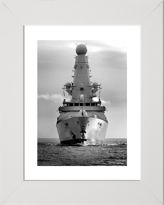 HMS Dauntless (D33) Royal Navy Type 45 Destroyer Bow View Black and White Photo Print Wall Art Decor Posters, Prints, & Visual Artwork Hampshire Prints 10 x 8 White Frame Yes