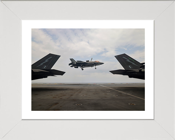 F-35B Lighting Jet Landing above a Flight Deck 2025 Photo Print - Royal Navy Aircraft Posters, Prints, & Visual Artwork Hampshire Prints 10 x 8 White Frame Yes