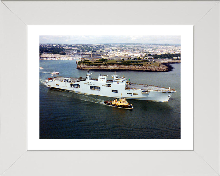 HMS Ocean (L12) Photo Print - Departs Plymouth 2001 - Royal Navy Landing Platform Helicopter