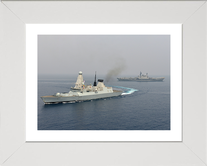HMS Defender (D36) Photo Print - With INS VIRAAT - Royal Navy Type 45 Destroyer Posters, Prints, & Visual Artwork Hampshire Prints 10 x 8 White Frame Yes