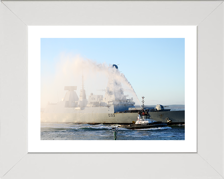 HMS Dauntless (D33) Photo Print - With Tug 2025 - Royal Navy Type 45 Destroyer Posters, Prints, & Visual Artwork Hampshire Prints 10 x 8 White Frame Yes