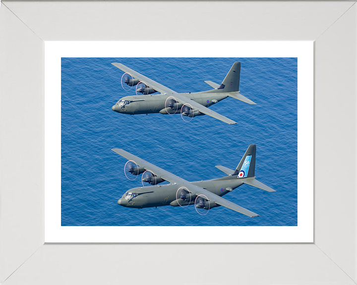 Two RAF Hercules C-130J in flight Photo Print - Royal Air Force Aircraft Hampshire Prints 10 x 8 White Frame Yes