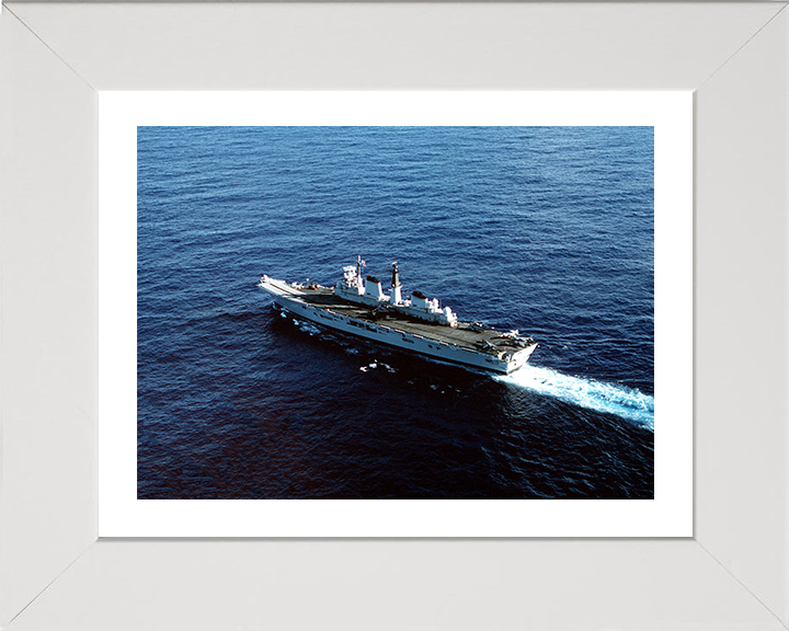 HMS Invincible (R05) Photo Print - At Sea 1990 - Royal Navy Invincible Class Aircraft Carrier Hampshire Prints 10 x 8 White Frame Yes