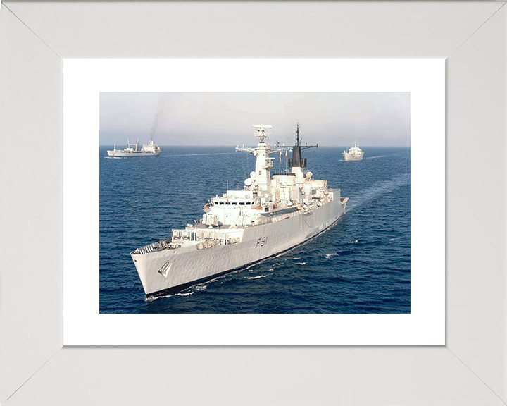 HMS Brazen (F91) Royal Navy Type 22 Frigate High Port Bow View Photo Print Wall Art Decor Posters, Prints, & Visual Artwork Hampshire Prints 10 x 8 White Frame Yes