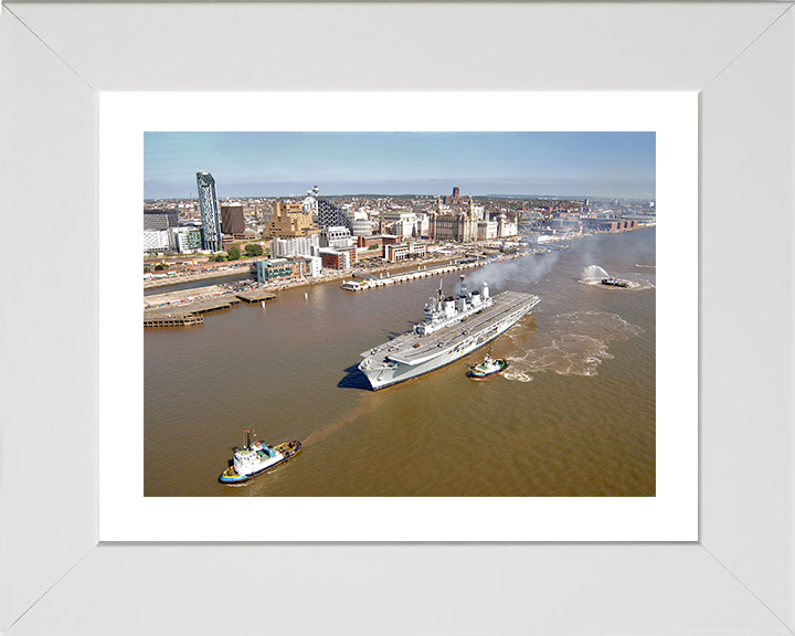 HMS Ark Royal (R07) Photo Print - Departs Liverpool 2008 - Royal Navy Invincible Class Aircraft Carrier Hampshire Prints 10 x 8 White Frame Yes
