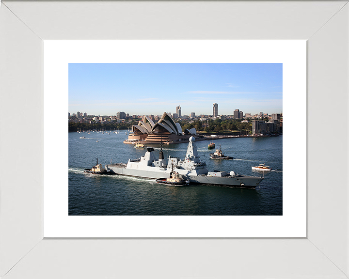 HMS Daring (D32) Royal Navy Type 45 Destroyer Sydney Opera House 2013 Photo Print Wall Art Decor Posters, Prints, & Visual Artwork Hampshire Prints 10 x 8 White Frame Yes
