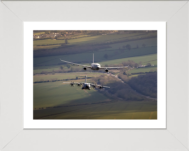 RAF Voyager and C-130J Hercules above RAF College Cranwell Photo Print - Royal Air Force Aircraft Hampshire Prints 10 x 8 White Frame Yes