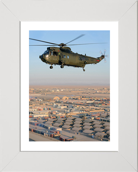 Sea King Mk4 Helicopter Flying over Camp Bastion 2011 Photo Print - Royal Navy Aircraft Posters, Prints, & Visual Artwork Hampshire Prints 10 x 8 White Frame Yes