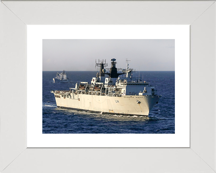 HMS Albion (L14) Royal Navy Albion Class Amphibious Ship Starboard Bow View Photo Print Wall Art Naval Decor Posters, Prints, & Visual Artwork Hampshire Prints 10 x 8 White Frame Yes