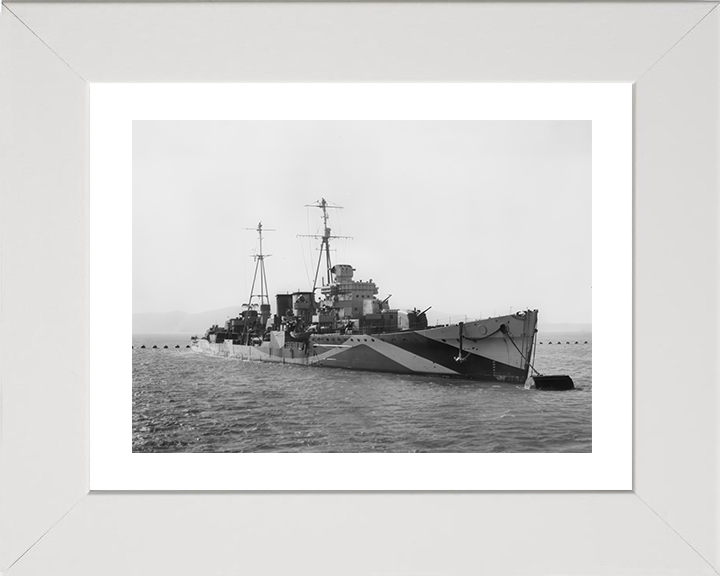 HMS Delhi (D47) Photo Print - At A Buoy 1942 - Royal Navy Danae Class Cruiser Hampshire Prints 10 x 8 White Frame Yes