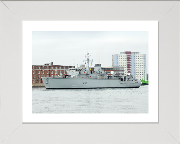 HMS Brocklesby (M33) Photo Print - Leaving Portsmouth 2011 - Royal Navy Hunt Class Mine Warfare Vessel Posters, Prints, & Visual Artwork Hampshire Prints 10 x 8 White Frame Yes