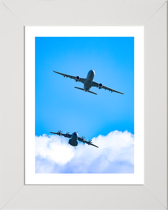 RAF Voyager and A400M Atlas in flight Photo Print - Royal Air Force Aircraft Hampshire Prints 10 x 8 White Frame Yes