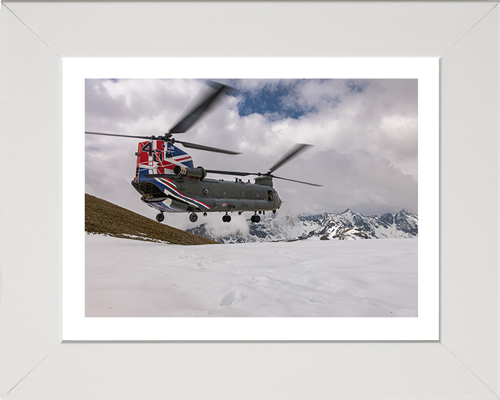 RAF Chinook Helicopter with Union Jack Photo Print - Royal Air Force Aircraft Hampshire Prints 10 x 8 White Frame Yes