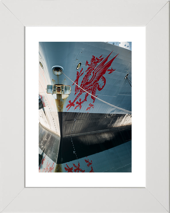 HMS Dragon (D35) Royal Navy Type 45 Destroyer Bow Reflections Photo Print Wall Art Decor Posters, Prints, & Visual Artwork Hampshire Prints 10 x 8 White Frame Yes