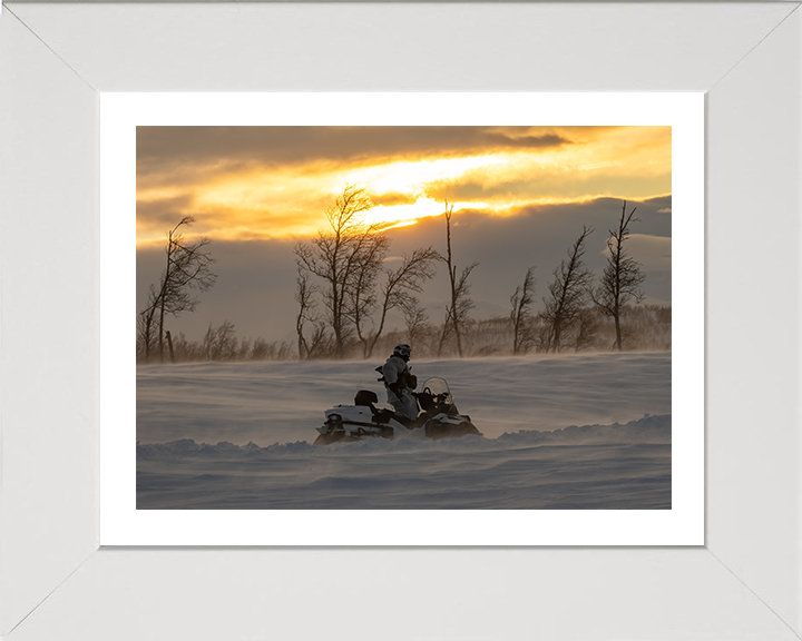Royal Marine Commando on a Snowmobile Photo Print - SRS Hampshire Prints 10 x 8 White Frame Yes
