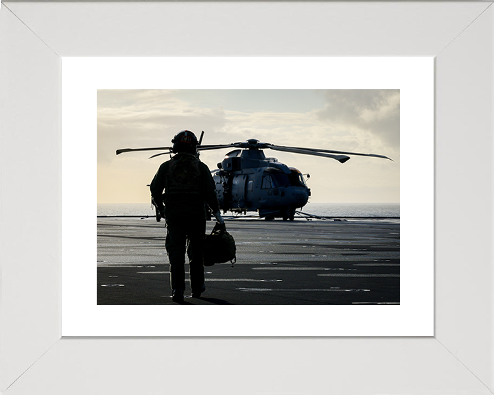 Royal Navy Aircrew and Merlin Helicopter Photo Print Wall Art Naval Aircraft Decor Posters, Prints, & Visual Artwork Hampshire Prints 10 x 8 White Frame Yes