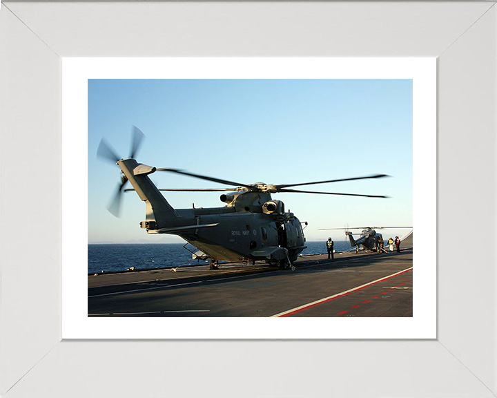 Merlin Helicopter on HMS Illustrious Photo Print - Royal Navy Aircraft Hampshire Prints 10 x 8 White Frame Yes