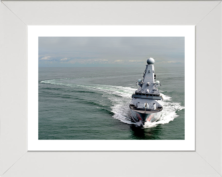 HMS Dragon (D35) Photo Print - Low Bow View 2011 - Royal Navy Type 45 Destroyer Hampshire Prints 10 x 8 White Frame Yes