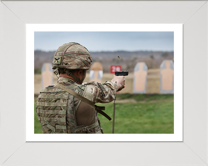 Royal Gurkha Rifleman firing a pistol Photo Print - British Army Hampshire Prints 10 x 8 White Frame Yes
