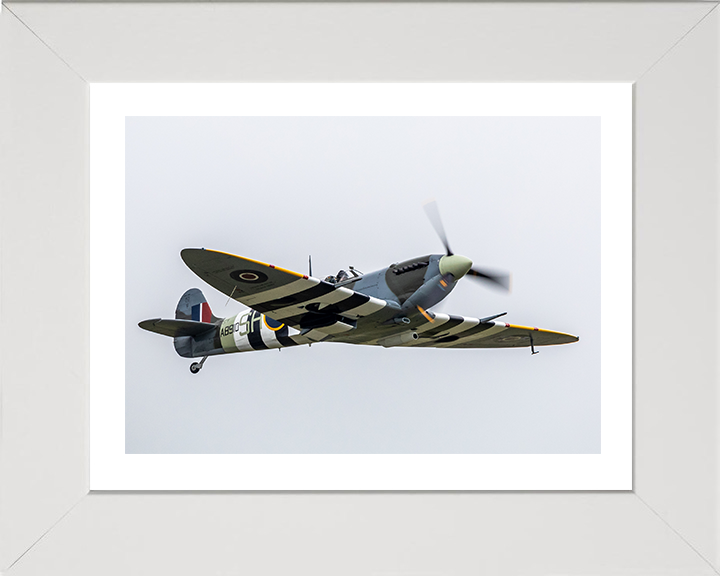 RAF Spitfire MK Vb in flight Photo Print - Royal Air Force Aircraft Hampshire Prints 10 x 8 White Frame Yes