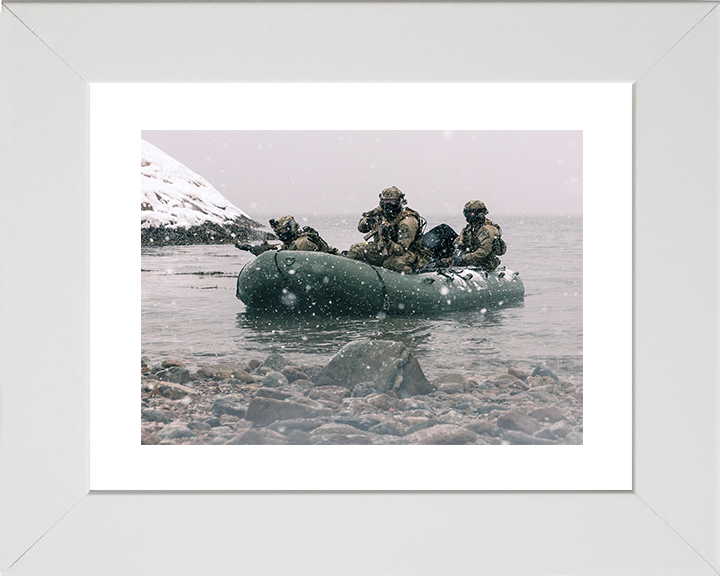 Royal Marines on a Inflatable Raiding Craft in the Snow Photo Print 30 Commando Wall Art Military Decor Posters, Prints, & Visual Artwork Hampshire Prints 10 x 8 White Frame Yes