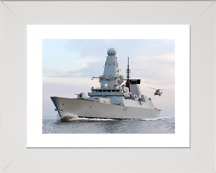 HMS Diamond (D34) Royal Navy Type 45 Destroyer With Sea King 2012 Photo Print Wall Art Decor Posters, Prints, & Visual Artwork Hampshire Prints 10 x 8 White Frame Yes