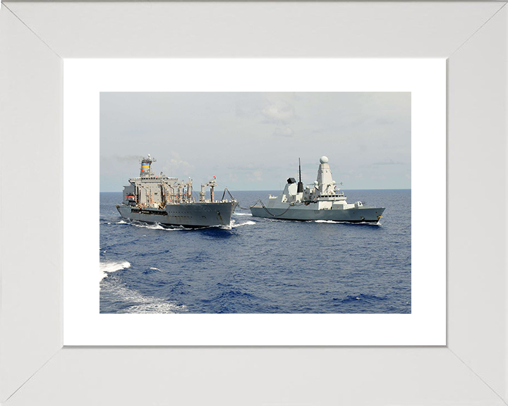 HMS Dauntless (D33) Royal Navy Type 45 Destroyer During a RAS Photo Print Wall Art Decor Posters, Prints, & Visual Artwork Hampshire Prints 10 x 8 White Frame Yes