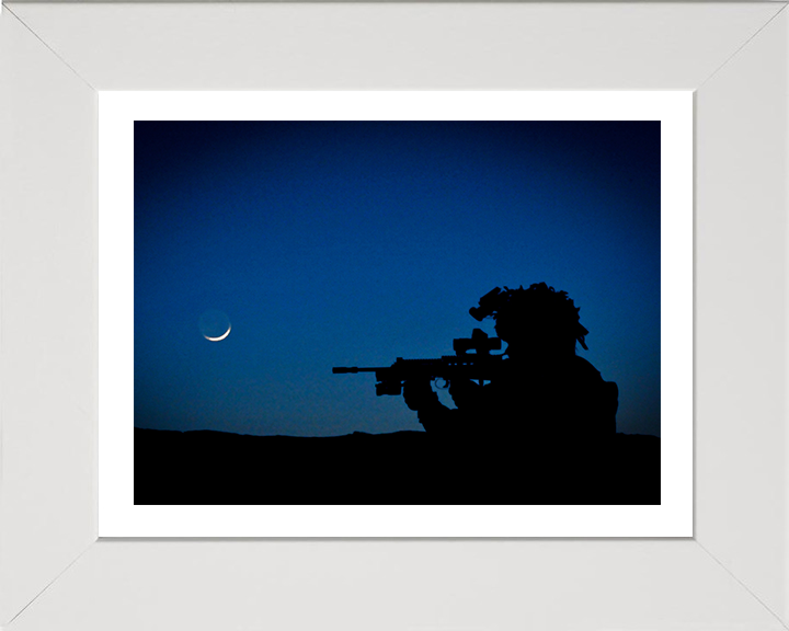 Royal Marine Commando silhouette at dusk Photo Print - 40 Commando Hampshire Prints 10 x 8 White Frame Yes