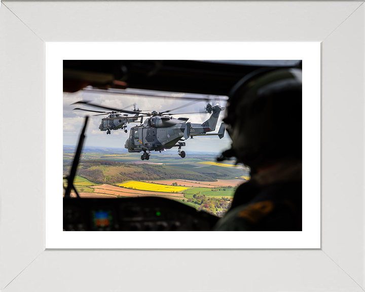 Wildcat Helicopters from a Cockpit Photo Print - Royal Navy Aircraft Hampshire Prints 10 x 8 White Frame Yes