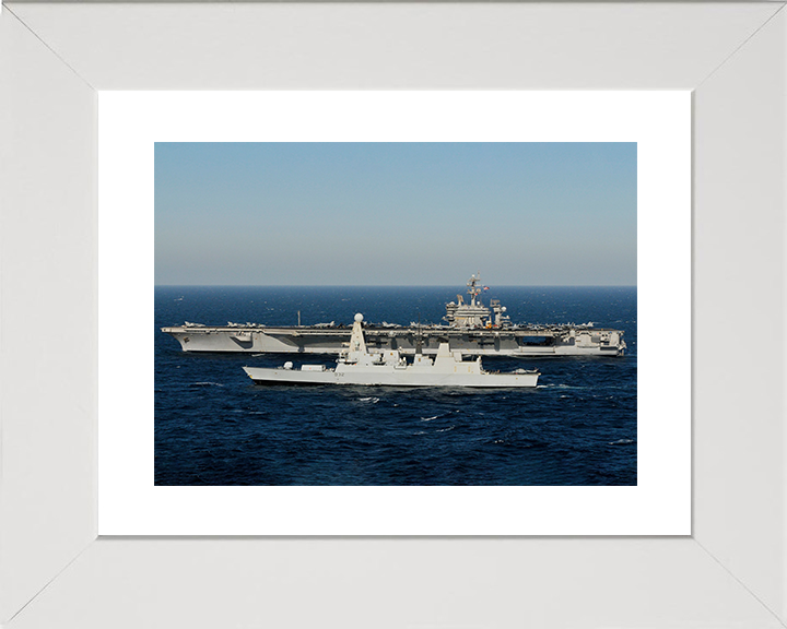 HMS Daring (D32) Royal Navy Type 45 Destroyer With USS Carl Vinson Photo Print Wall Art Decor Posters, Prints, & Visual Artwork Hampshire Prints 10 x 8 White Frame Yes