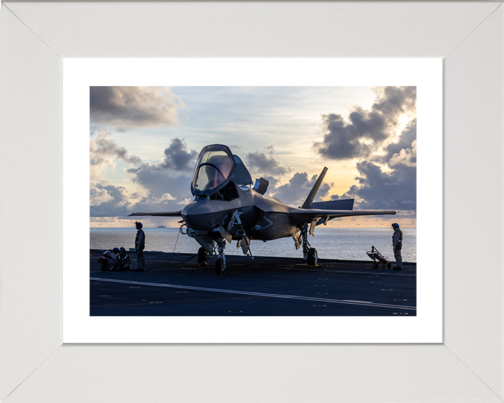 Engineers Maintaining an F-35B Lighting Jet Photo Print - Royal Navy Aircraft Posters, Prints, & Visual Artwork Hampshire Prints 10 x 8 White Frame Yes