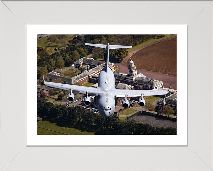 RAF C-17 Globemaster above RAF College Cranwell Photo Print - Royal Air Force Aircraft Hampshire Prints 10 x 8 White Frame Yes