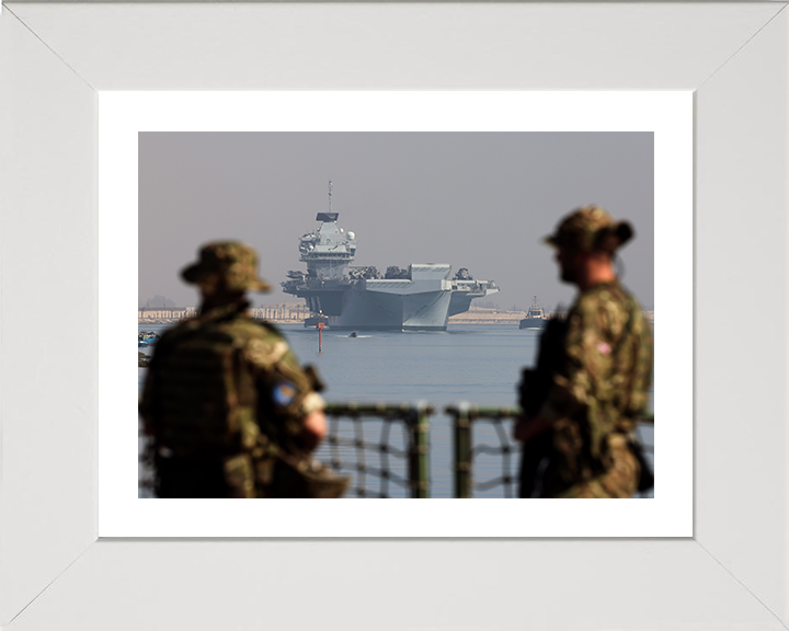HMS Prince of Wales (R09) Photo Print - Suez Canal - Royal Navy Queen Elizabeth Class Aircraft Carrier Hampshire Prints 10 x 8 White Frame Yes