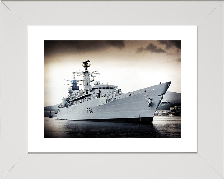 HMS Brave (F94) Royal Navy Type 22 Frigate Low Starboard Bow View Photo Print Wall Art Decor Posters, Prints, & Visual Artwork Hampshire Prints 10 x 8 White Frame Yes
