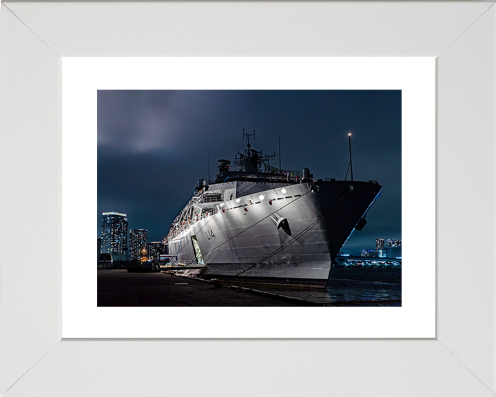 HMS Albion (L14) Royal Navy Albion Class Amphibious Ship Floodlit Photo Print Wall Art Naval Decor Posters, Prints, & Visual Artwork Hampshire Prints 10 x 8 White Frame Yes