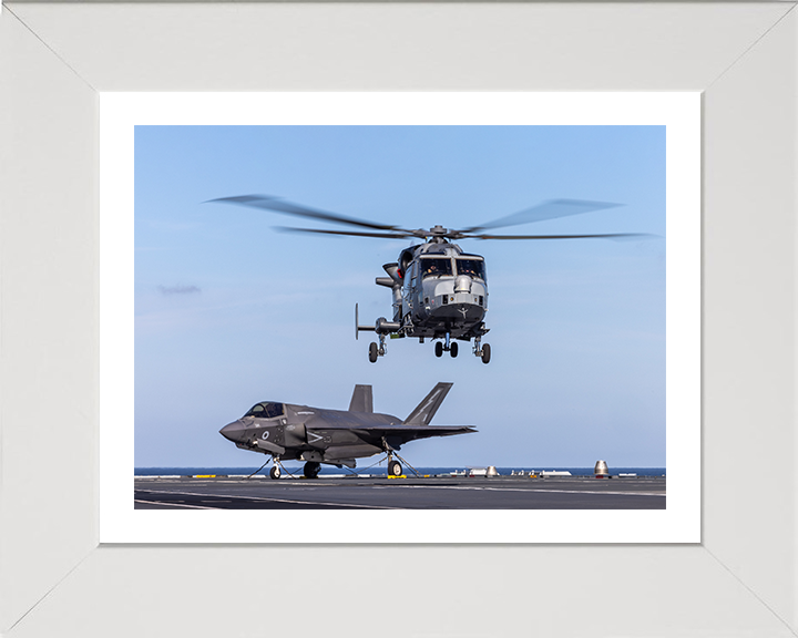 British Army Wildcat Helicopter and F-35B Jet Photo Print Hampshire Prints 10 x 8 White Frame Yes