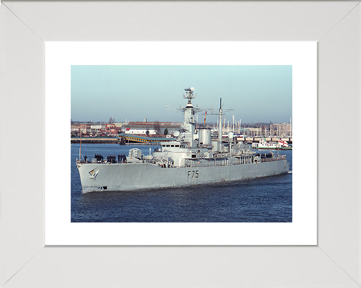 HMS Charybdis (F75) Royal Navy Leander Class Frigate Leaving Portsmouth Photo Print Wall Art Decor Posters, Prints, & Visual Artwork Hampshire Prints 10 x 8 White Frame Yes