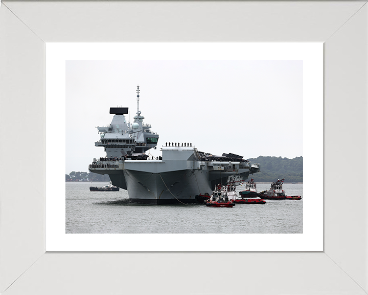 HMS Prince of Wales (R09) Photo Print - Enters Singapore 2025 - Royal Navy Queen Elizabeth Class Aircraft Carrier Hampshire Prints 10 x 8 White Frame Yes