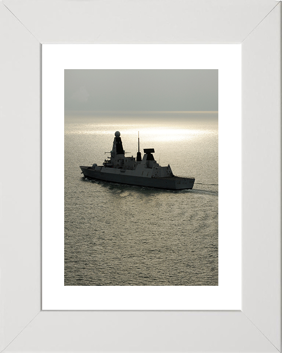 HMS Daring (D32) Royal Navy Type 45 Destroyer At Sunset 2010 Photo Print Wall Art Decor Posters, Prints, & Visual Artwork Hampshire Prints 10 x 8 White Frame Yes