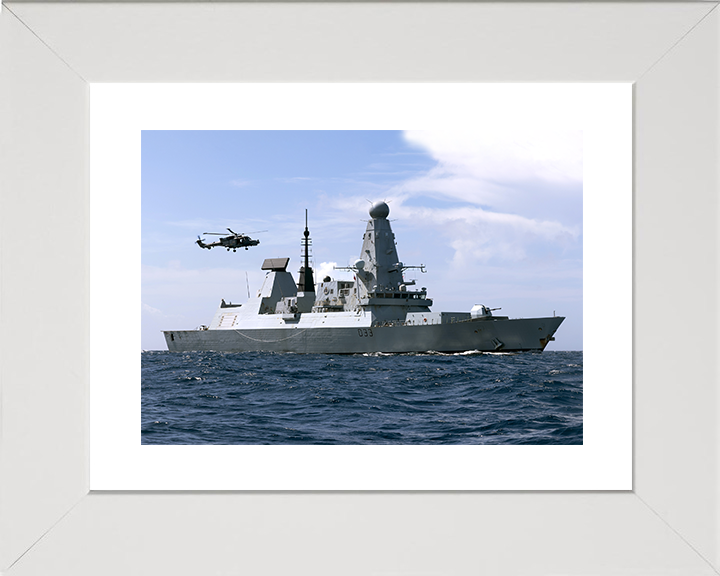 HMS Dauntless (D33) Royal Navy Type 45 Destroyer With Lynx Helicopter Photo Print Wall Art Decor Posters, Prints, & Visual Artwork Hampshire Prints 10 x 8 White Frame Yes