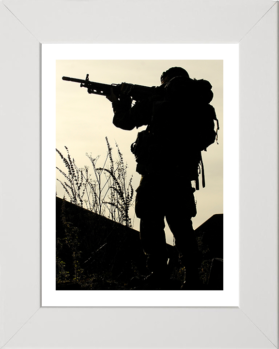Royal Marines Commando Silhouette Photo Print - 40 Commando Hampshire Prints 10 x 8 White Frame Yes