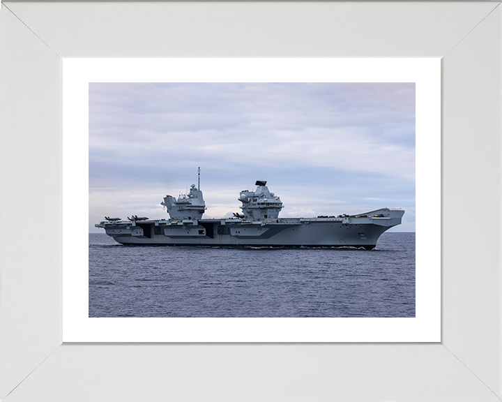 HMS Prince of Wales (R09) Photo Print - Underway Sea 2024 - Royal Navy Queen Elizabeth Class Aircraft Carrier Hampshire Prints 10 x 8 White Frame Yes