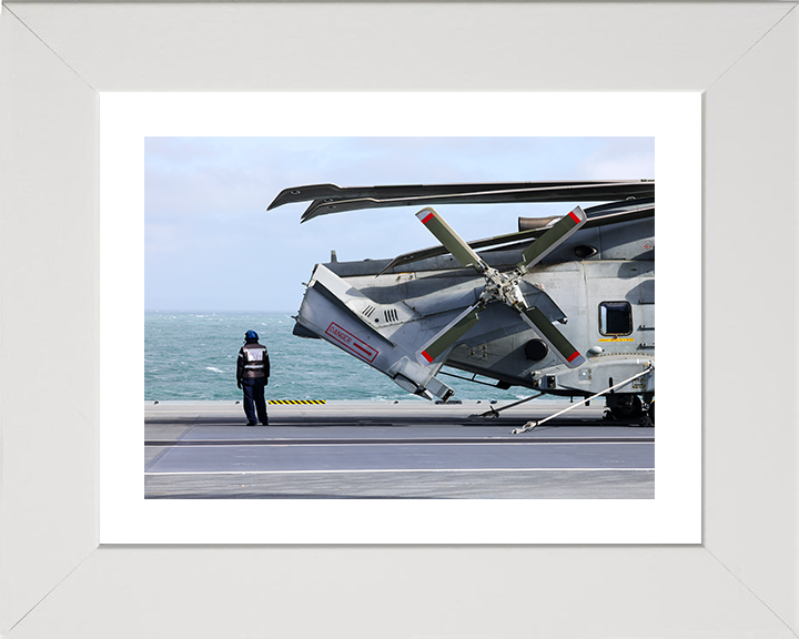 AET With Merlin Helicopter On HMS Prince of Wales Photo Print - Royal Navy Aircraft Hampshire Prints 10 x 8 White Frame Yes